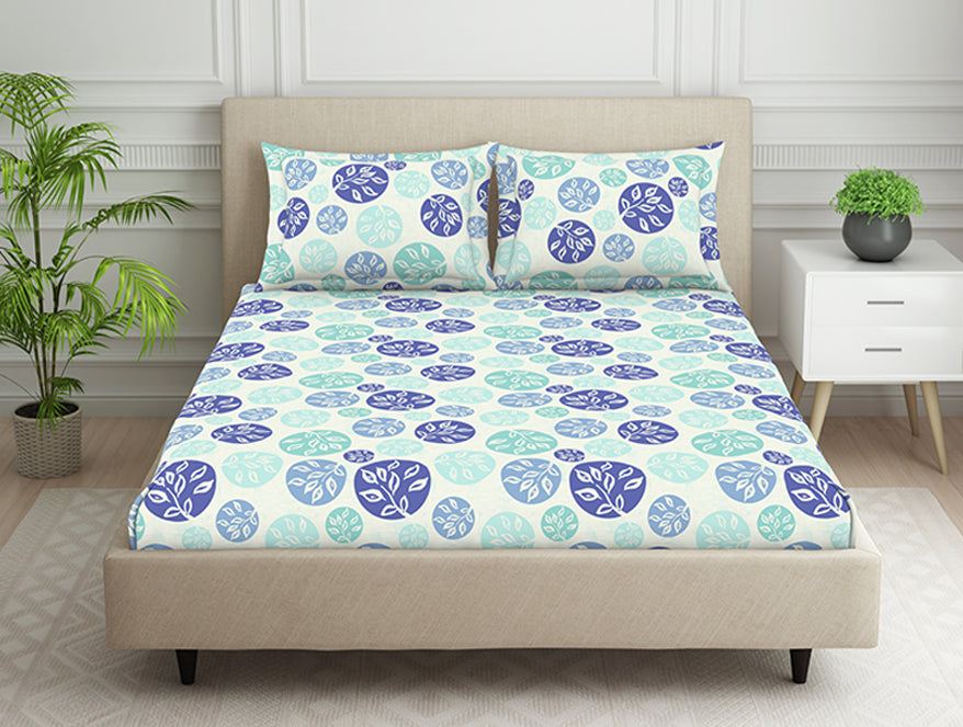 Ornate Blue Polycotton King Size Bedsheet Harmony - By Welspun