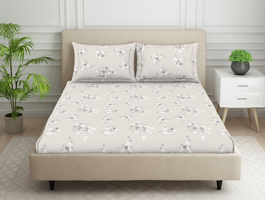 Floral Grey Polycotton King Size Bedsheet Harmony - By Welspun