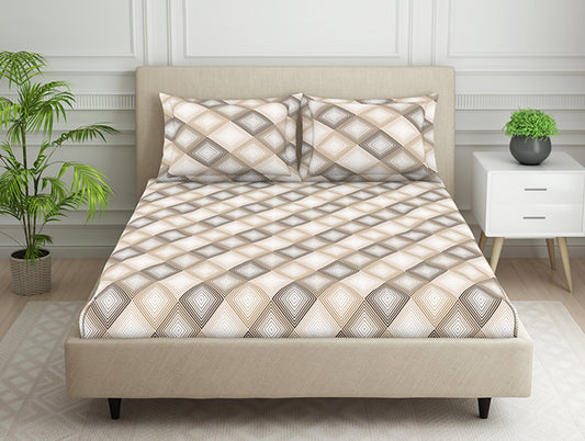 Geometric Beige Polycotton King Size Bedsheet Harmony - By Welspun