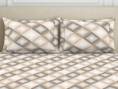 Geometric Beige Polycotton King Size Bedsheet Harmony - By Welspun