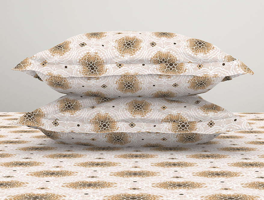 Ornate Brown Polycotton King Size Bedsheet Harmony - By Welspun