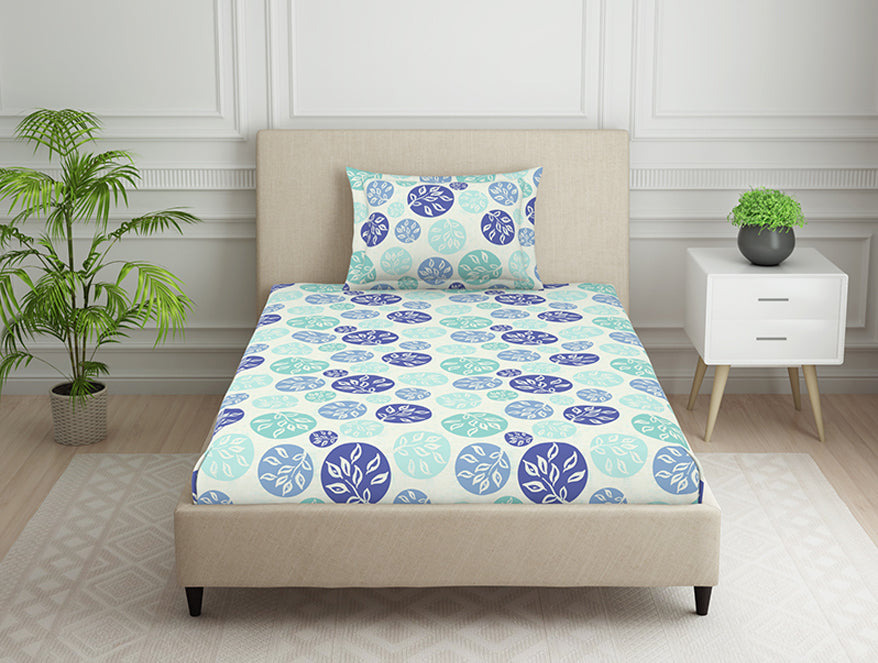 Ornate Blue Polycotton Bedsheets Single Harmony - By Welspun