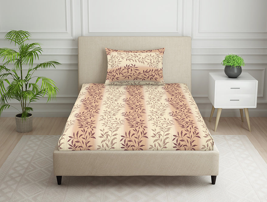 Ornate Brown Polycotton Bedsheets Single Harmony - By Welspun