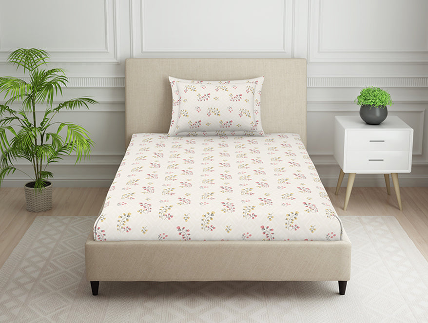 Floral Grey Polycotton Bedsheets Single Harmony - By Welspun