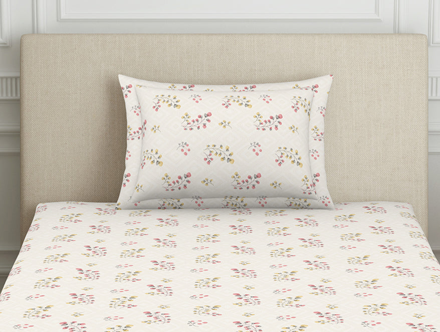 Floral Grey Polycotton Bedsheets Single Harmony - By Welspun