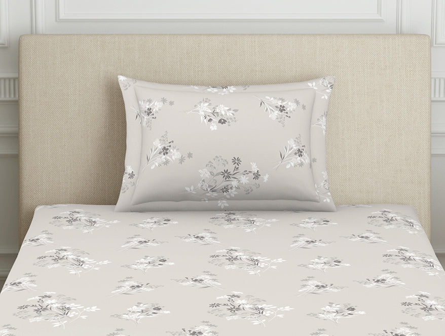 Floral Grey Polycotton Bedsheets Single Harmony - By Welspun