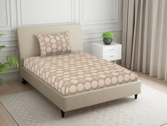 Ornate Beige Polycotton Bedsheets Single Harmony - By Welspun