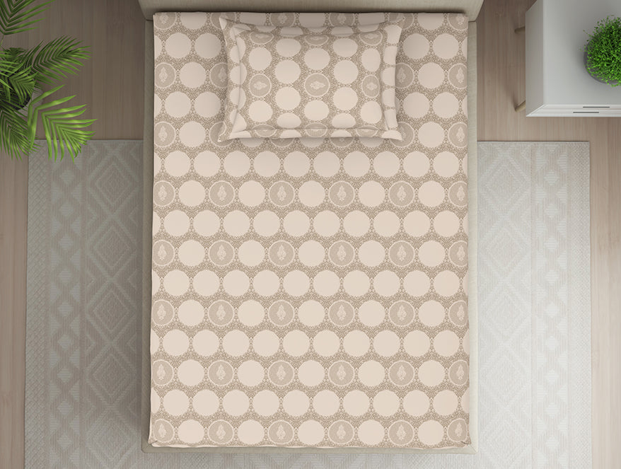 Ornate Beige Polycotton Bedsheets Single Harmony - By Welspun