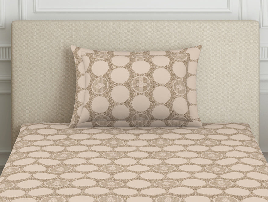 Ornate Beige Polycotton Bedsheets Single Harmony - By Welspun
