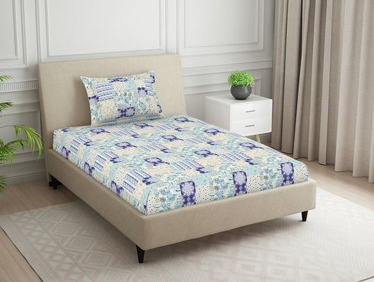 Geometric Blue Polycotton Bedsheets Single Harmony - By Welspun