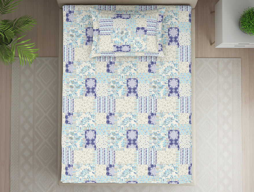 Geometric Blue Polycotton Bedsheets Single Harmony - By Welspun