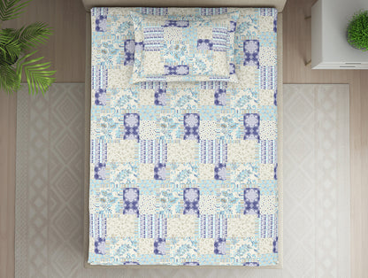 Geometric Blue Polycotton Bedsheets Single Harmony - By Welspun