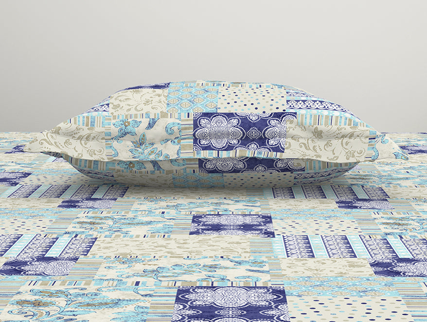 Geometric Blue Polycotton Bedsheets Single Harmony - By Welspun