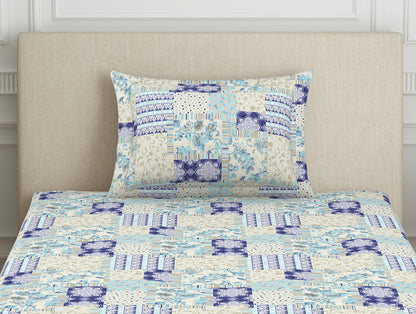 Geometric Blue Polycotton Bedsheets Single Harmony - By Welspun