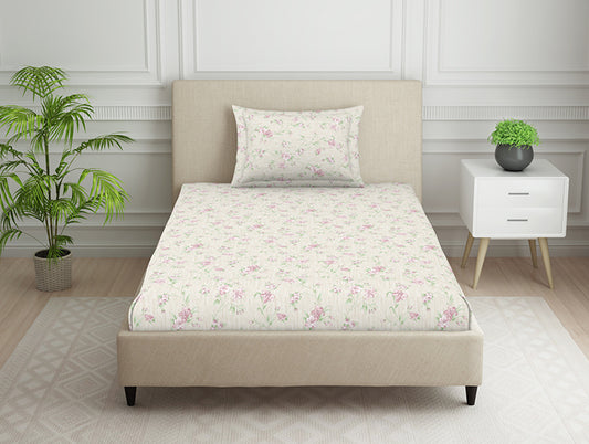 Gloral Pink Polycotton Bedsheets Single Harmony - By Welspun