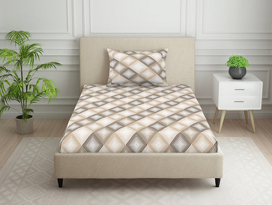 Geometric Beige Polycotton Bedsheets Single Harmony - By Welspun