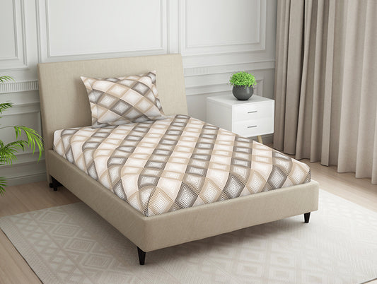 Geometric Beige Polycotton Bedsheets Single Harmony - By Welspun