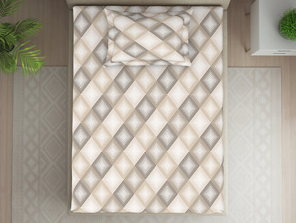 Geometric Beige Polycotton Bedsheets Single Harmony - By Welspun