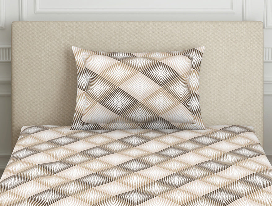 Geometric Beige Polycotton Bedsheets Single Harmony - By Welspun