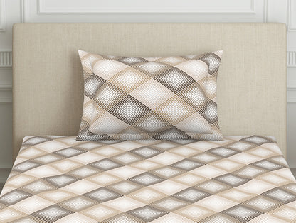 Geometric Beige Polycotton Bedsheets Single Harmony - By Welspun