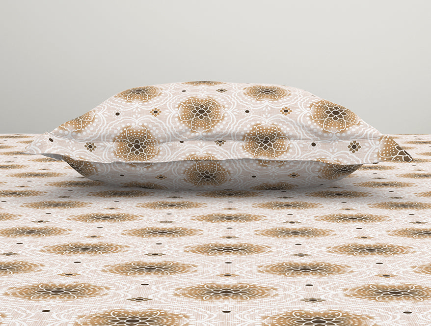 Ornate Brown Polycotton Bedsheets Single Harmony - By Welspun