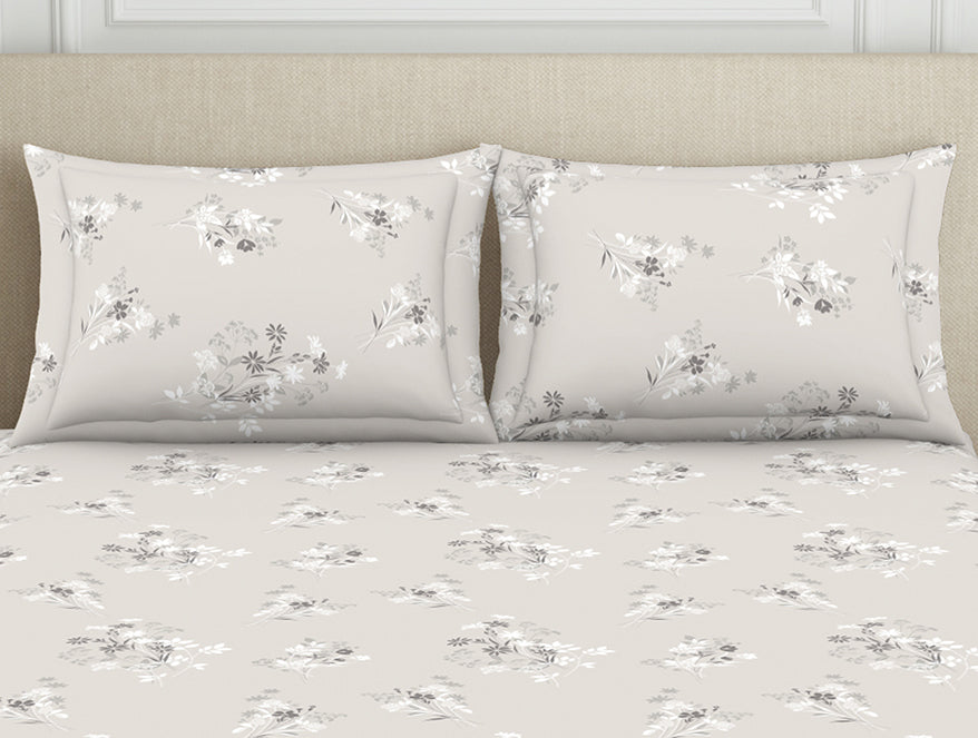 Floral Grey Polycotton Bedsheets Double Harmony - By Welspun