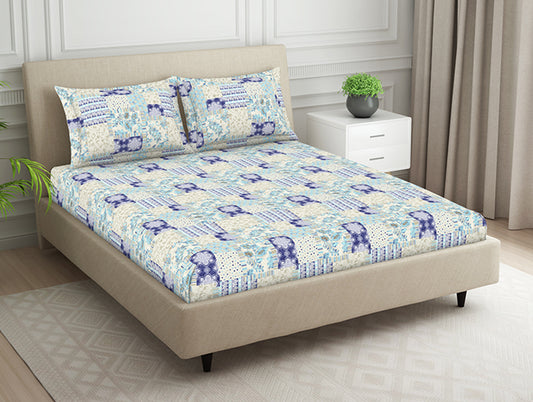 Geometric Blue Polycotton Bedsheets Double Harmony - By Welspun