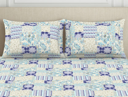 Geometric Blue Polycotton Bedsheets Double Harmony - By Welspun