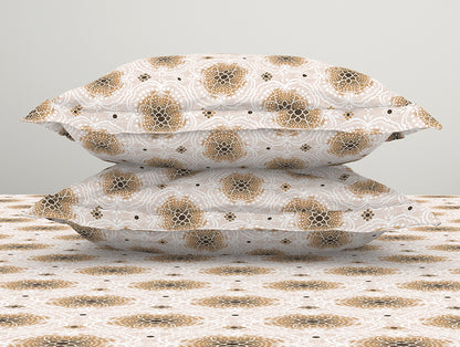 Ornate Brown Polycotton Bedsheets Double Harmony - By Welspun