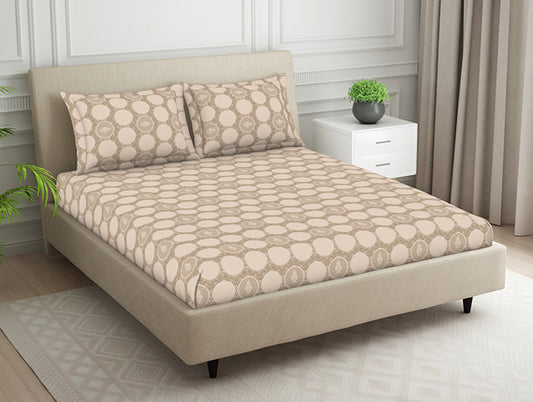 Ornate Beige Polycotton Fitted Queen Harmony - By Welspun