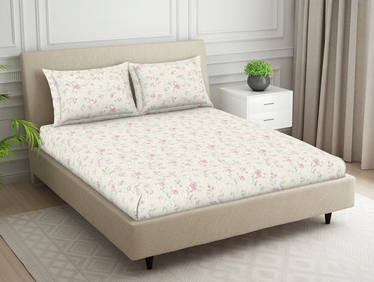 Gloral Pink Polycotton Fitted Queen Harmony - By Welspun