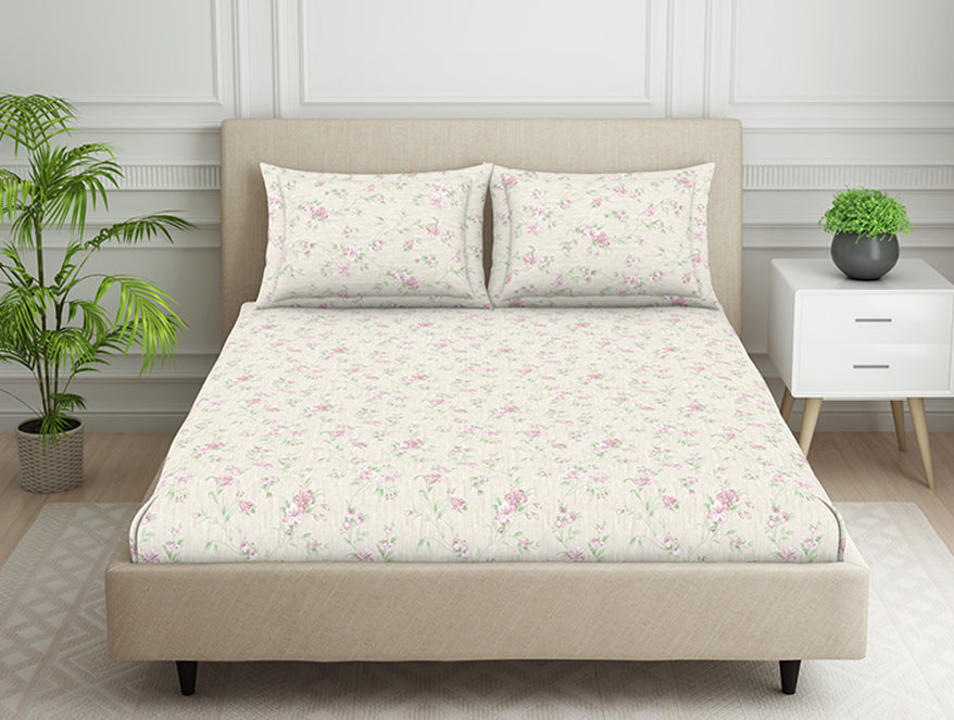 Gloral Pink Polycotton Fitted King Harmony - By Welspun