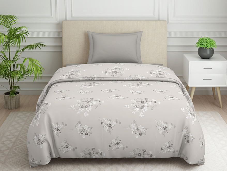 Floral Grey Polycotton Quilt Single Harmony - By Welspun