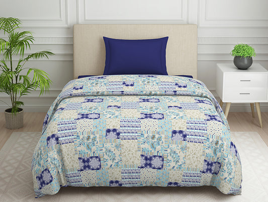 Geometric Blue Polycotton Quilt Single Harmony - By Welspun