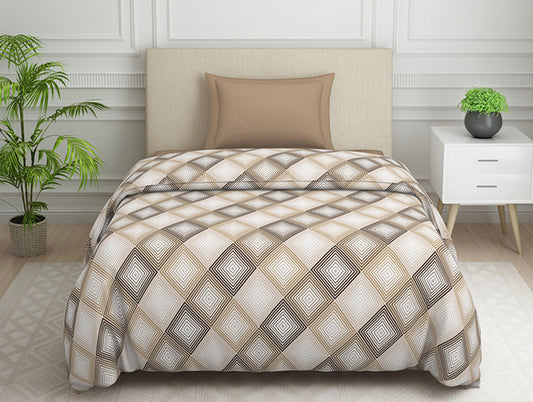 Geometric Beige Polycotton Quilt Single Harmony - By Welspun