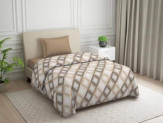 Geometric Beige Polycotton Quilt Single Harmony - By Welspun