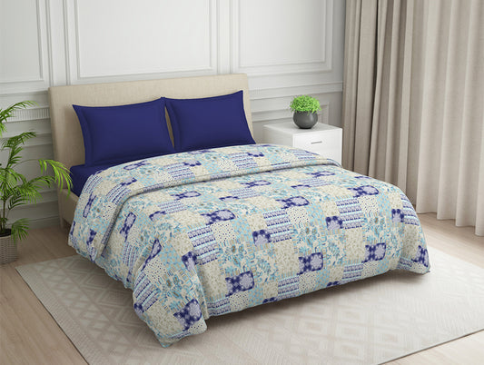 Geometric Blue Polycotton Quilt Double Harmony - By Welspun