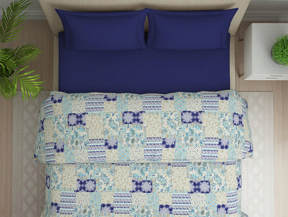 Geometric Blue Polycotton Quilt Double Harmony - By Welspun