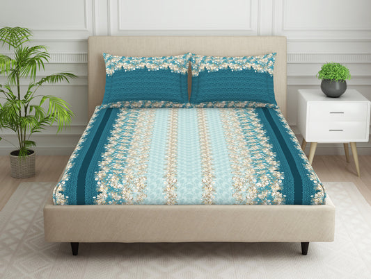 Floral Teal 100% Cotton Double Bedsheet - Aurum By Spaces