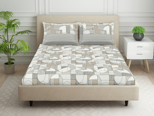 Geometric Beige 100% Cotton Bedsheets Double Aurum - By Essentials