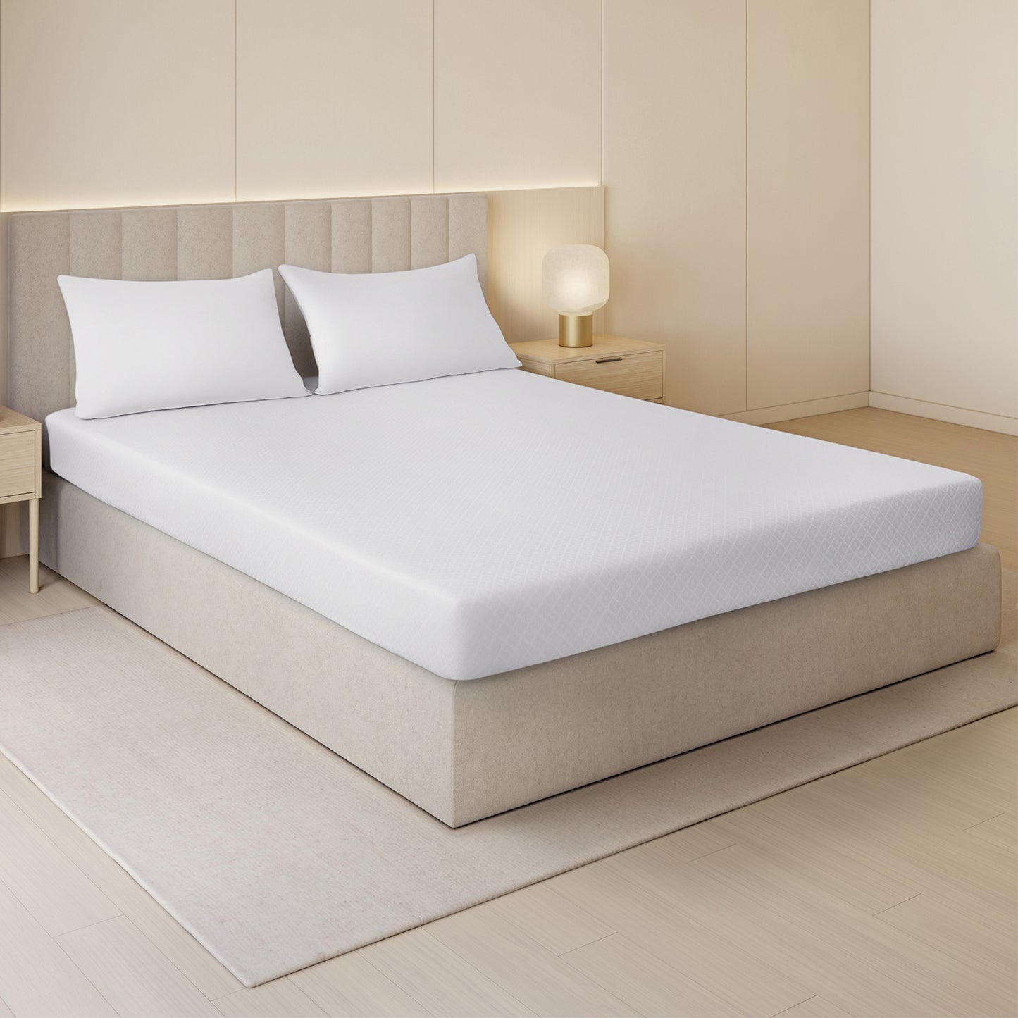 Orion 100% Cotton Fitted Queen Bedsheet, 400 TC, Solid, White