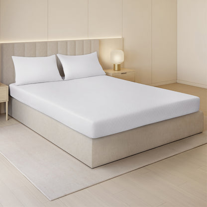 Orion 100% Cotton Fitted Queen Bedsheet, 400 TC, Solid, White