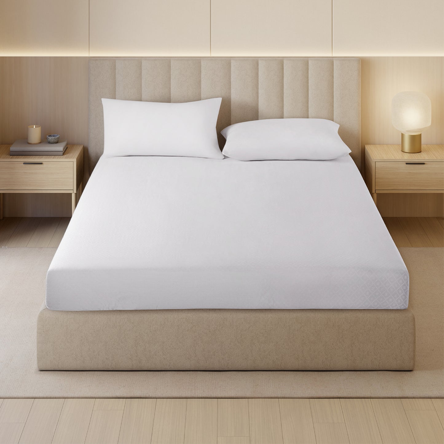 Orion 100% Cotton Fitted Queen Bedsheet, 400 TC, Solid, White