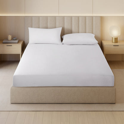 Orion 100% Cotton Fitted Queen Bedsheet, 400 TC, Solid, White