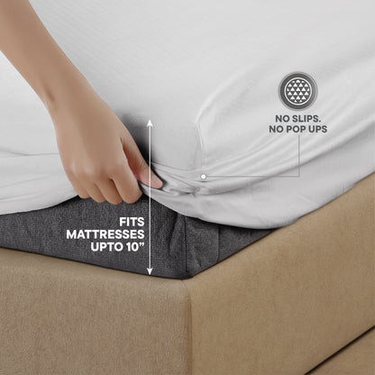 Orion 100% Cotton Fitted Queen Bedsheet, 400 TC, Solid, White