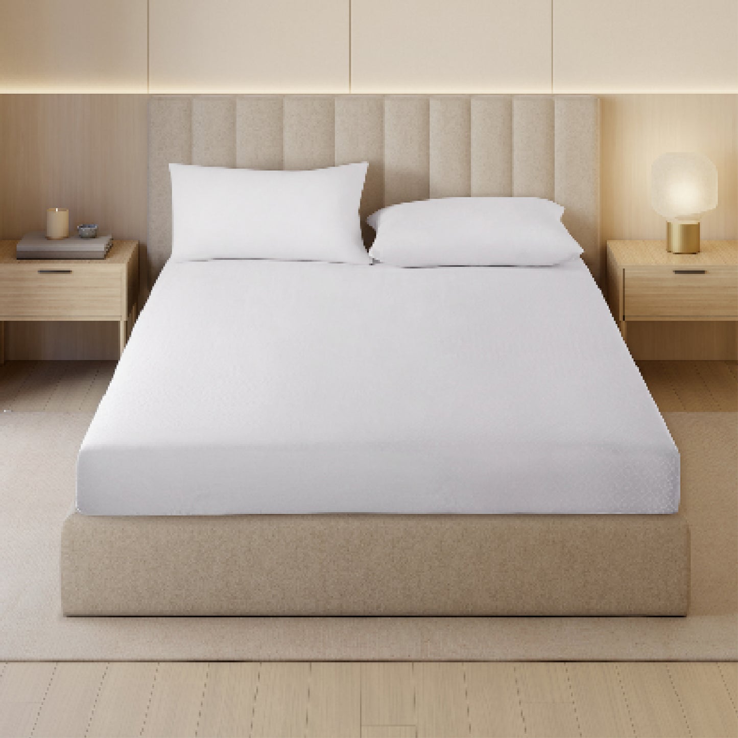 Orion 100% Cotton Fitted King Bedsheet, 400 TC, Solid, White