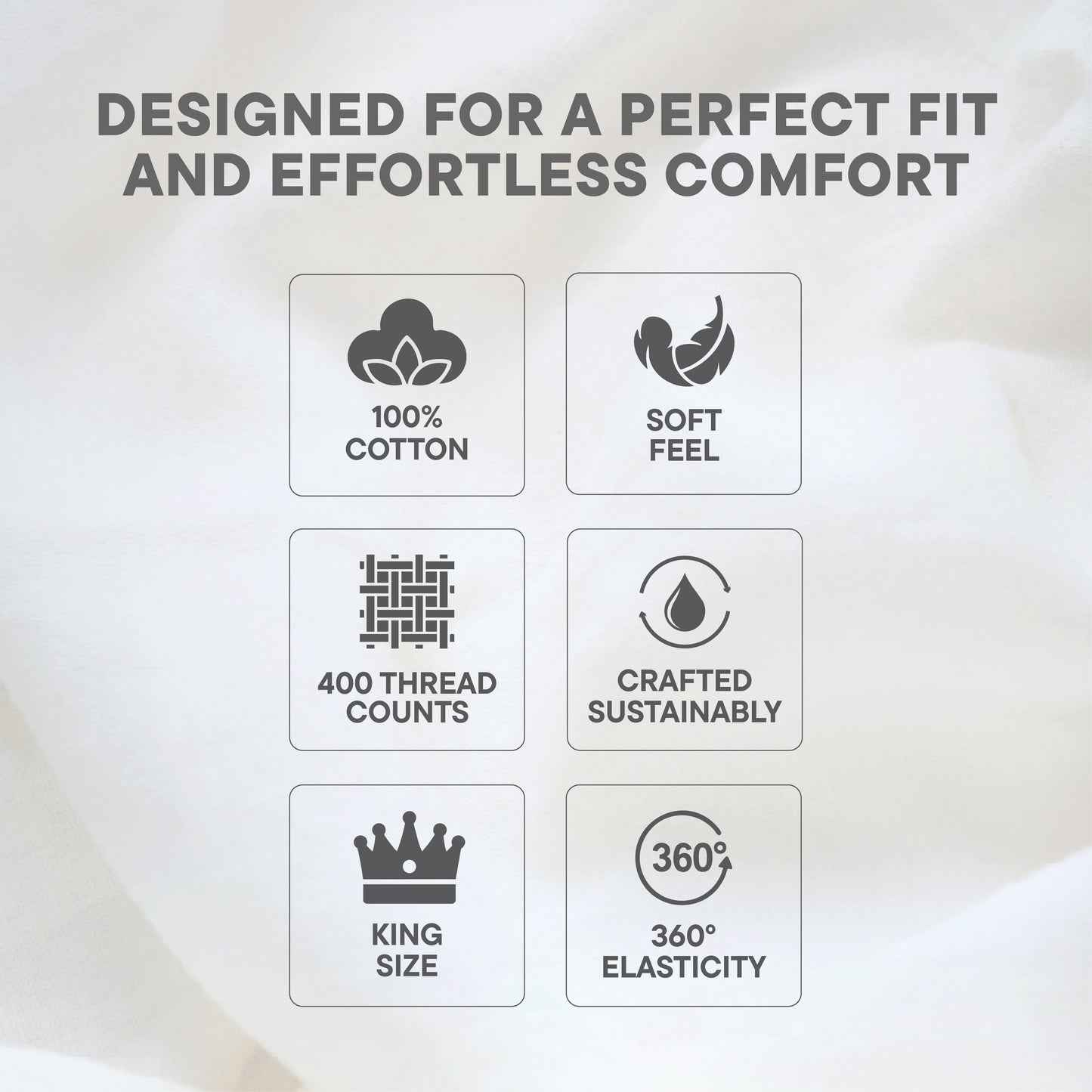 Orion 100% Cotton Fitted King Bedsheet, 400 TC, Solid, White