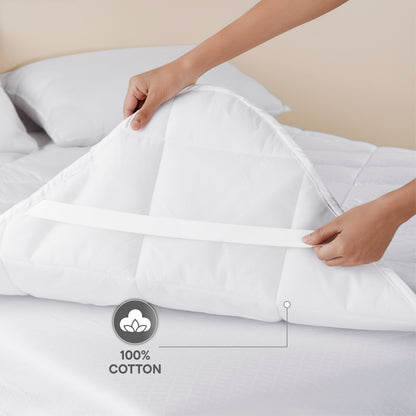 Orion 100% Cotton Queen Mattress Protector, 400 TC, Solid, White