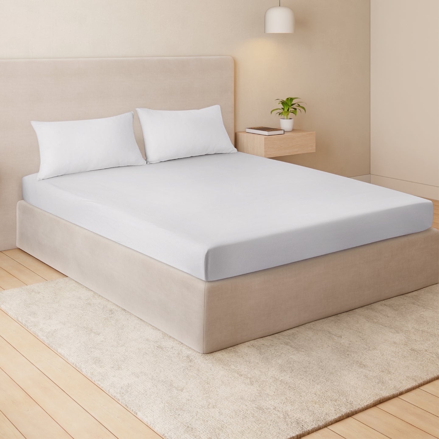 Zephyr 100% Cotton Fitted Queen Bedsheet, 233 TC, Solid, White