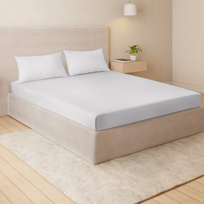 Zephyr 100% Cotton Fitted Queen Bedsheet, 233 TC, Solid, White